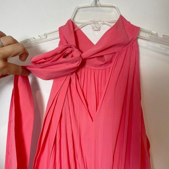 DO+BE Womens Sleeveless High Neck Pleated Halter Maxi Dress Pink M Tie Y18606 - Picture 2 of 10